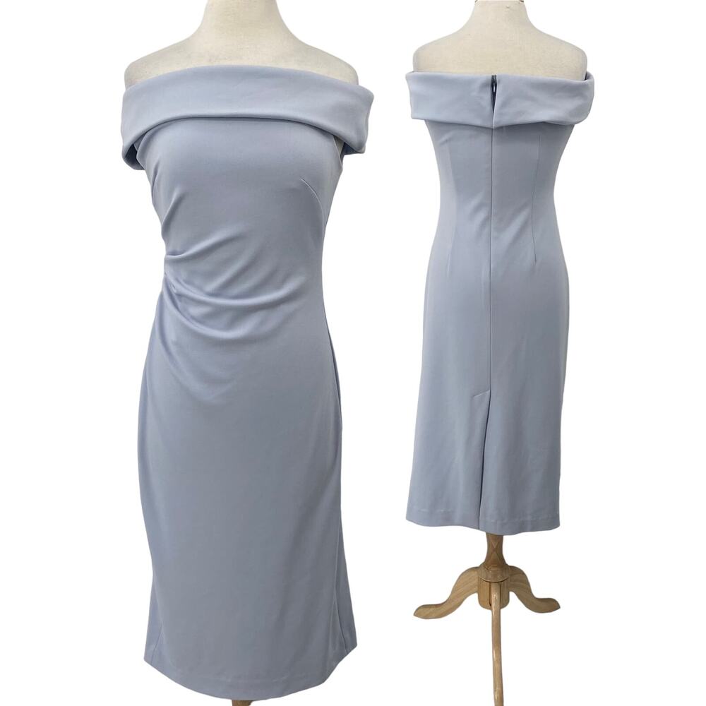 Vince Camuto Midi Dress Off the Shoulder Back Hem Slit Lined Light Blue Womens 8